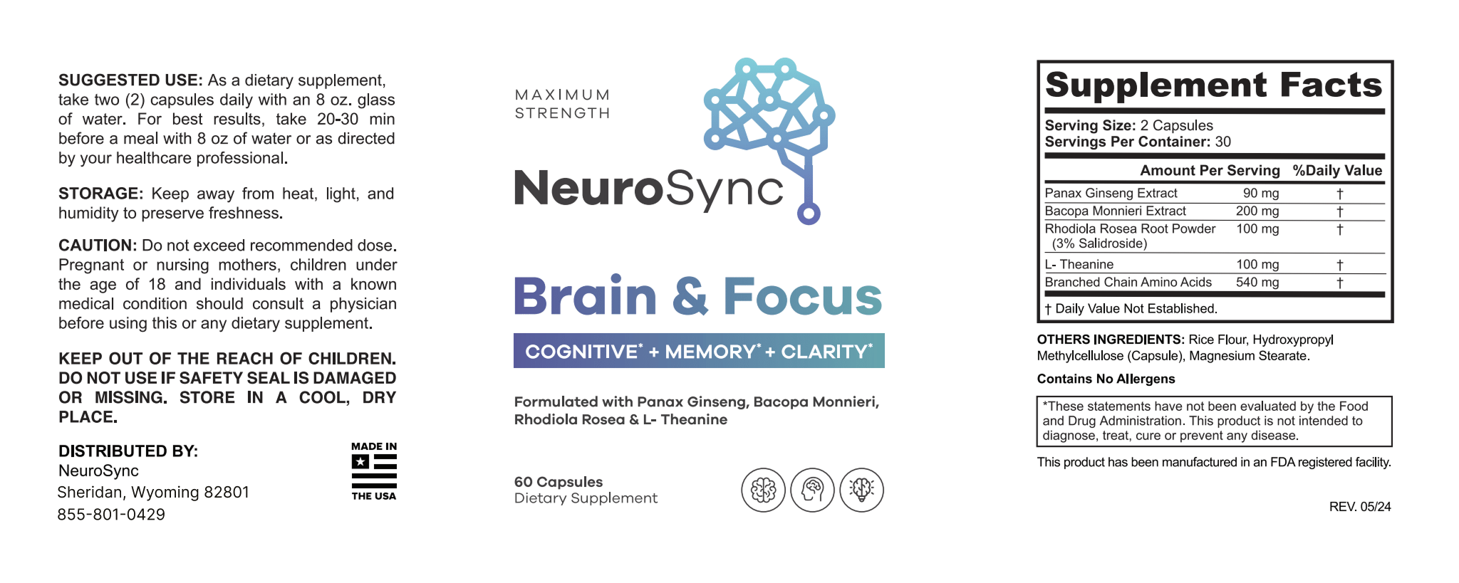 NeuroSync Brain & Focus ingredients